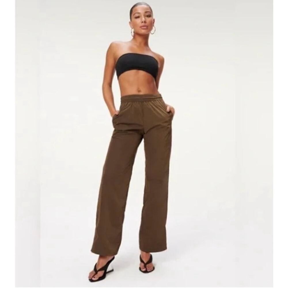 Good American Pants Women's Size 3 / L Shine Wide Leg Track Pants Mocha New nwt - Picture 2 of 9